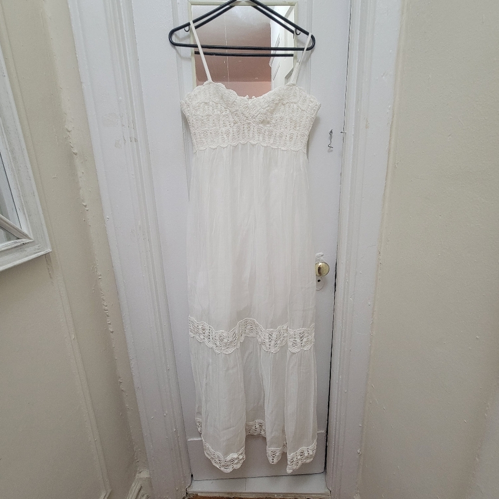 Mango‎ White Lace-Trim Maxi Dress NWT Boho Cottagacore Bridal Graduation - Picture 3 of 8